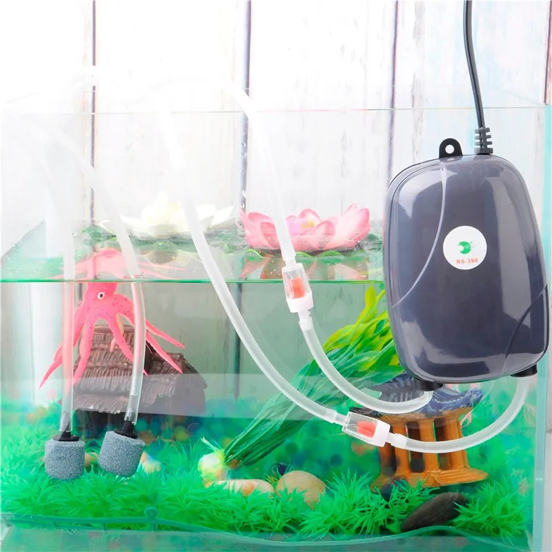 220V 3W 5W Aquarium Air Pump Fish Tank Mini Compressor Single Double Outlet Oxygen Pumps With Accessories Stone Check Valve Tube14