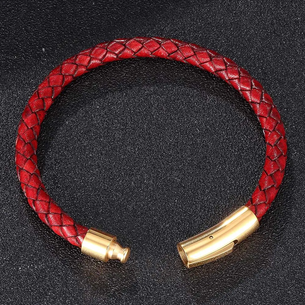 Top qualité mode bracelet en cuir tissé à la main or snap rétro bijoux simples hommes et femmes bracelets rouges couple bijoux petit ami or199P