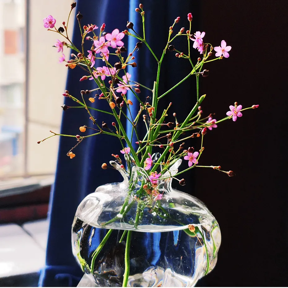 유리 화병 수제 유리 꽃 냄비 수경법 꽃꽂이 공예 데스크탑 장식 투명 꽃병 홈 장식 크리스탈