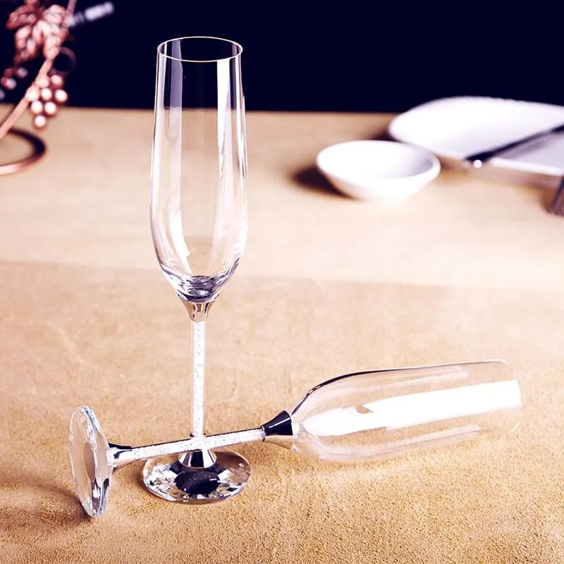 Szklanki ślubne Flety szampana krystaliczne impreza Prezent Toasting Glass Crystal Crystal Anniversary prezent z pudełkiem189J