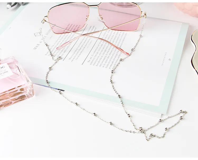 Metallkettenperlen-Designer Sonnenbrille Ketten-Leseblasse Kettenlegierung Anti-Schlupf-Seilschnur Halskabelretainer mit silico240d