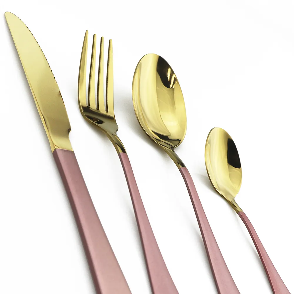 4 pezzi / set coltello forchetta cucchiaio set da pranzo posate a specchio placcato posate in acciaio inossidabile 304 oro / rosa / nero / rosso posate stoviglie occidentali