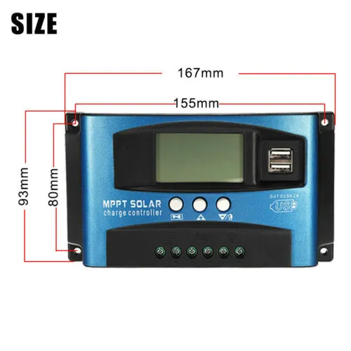 100A MPPT 태양 전지판 조정기 충전 컨트롤러 12V 24V 자동 초점 추적 217t