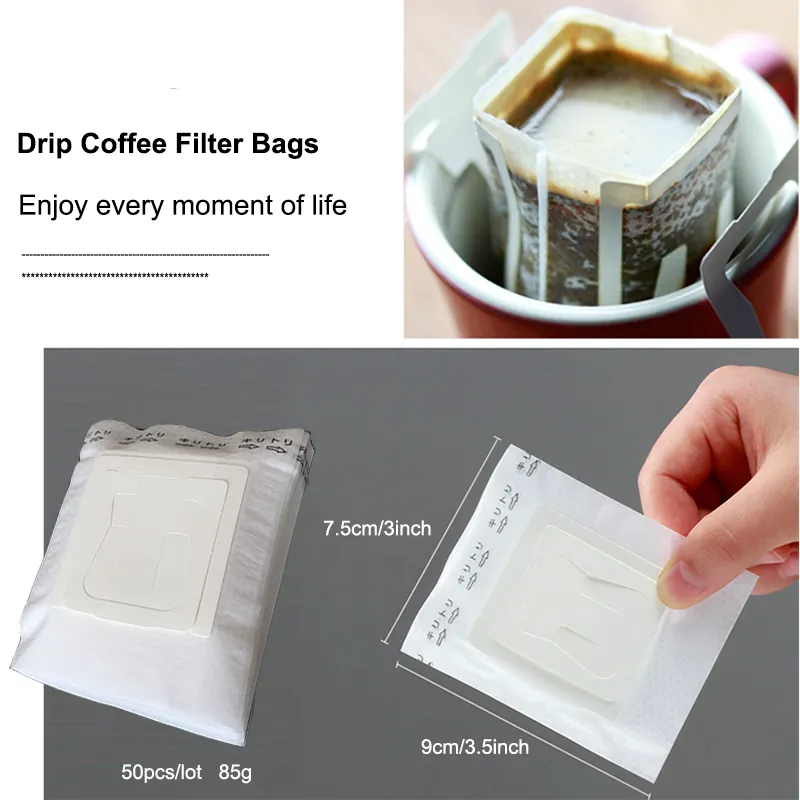 50 100 200 Sacs de filtre à café combinés combinés et sac de café en papier kraft portable de voyage d'office de café Drip outils