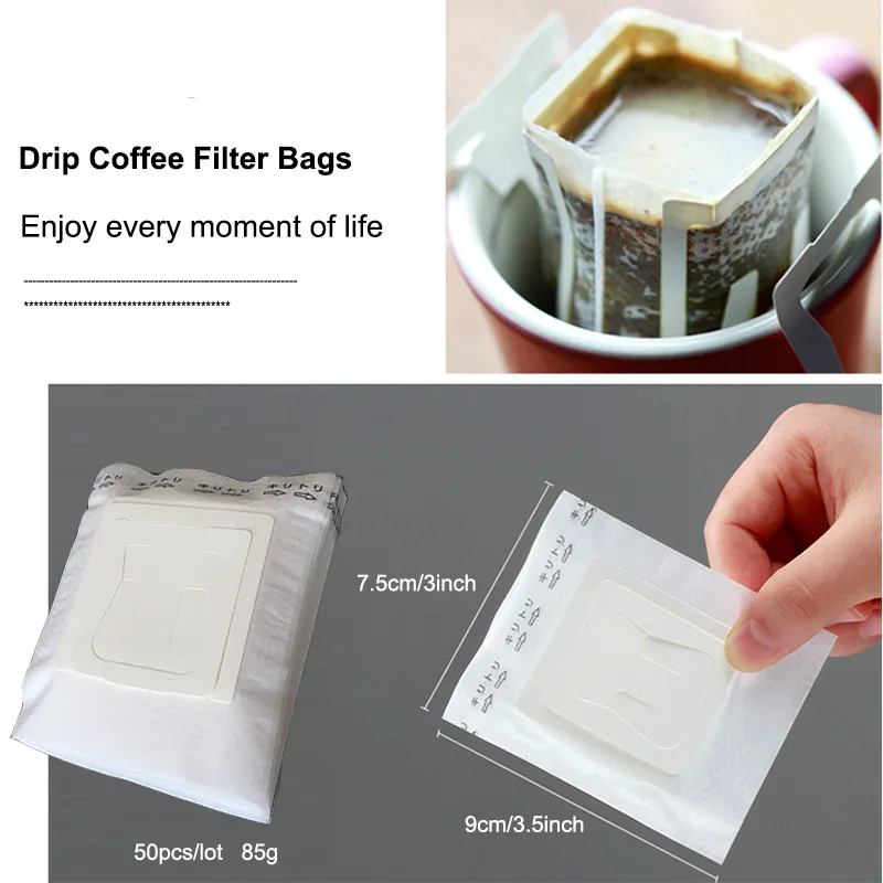 50 100 Combination Coffee Filter Påsar och Kraft Paper Coffee Bag Portable Office Travel Drip Coffee Filters Tools SET281H