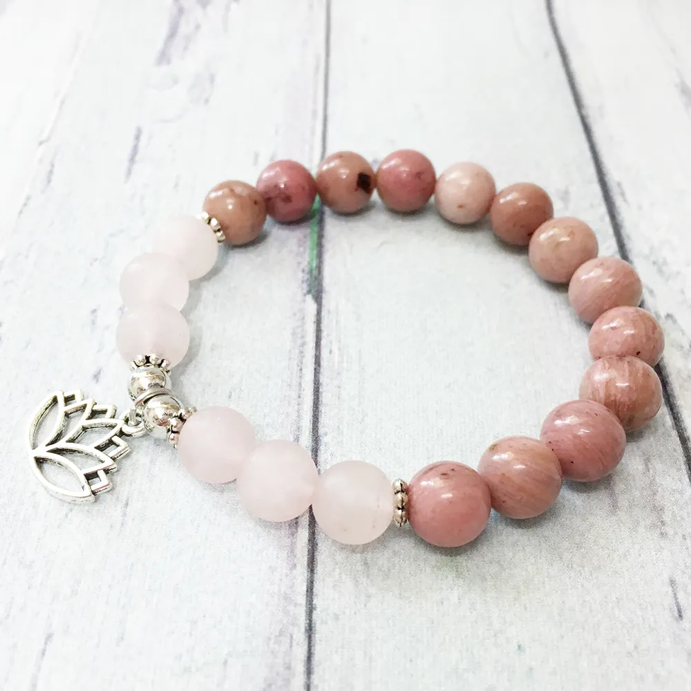 MG0513 NOUVEAU DESIGNE FEMME BRACKRA BRACET MATTE ROSE Quartz Bracelet Rhodonite Lotus Yoga Balance bijoux Whole308Q