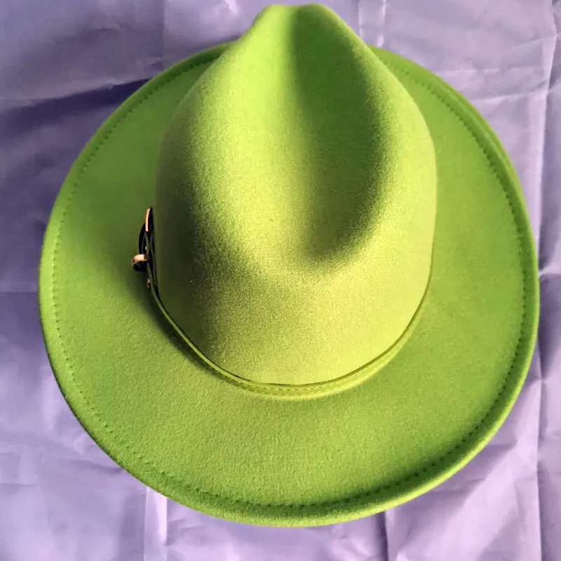 2020 Trend Lime Zielony i czerwony patchwork Women Men Wide Brim Hats Lady Panama Vintage Unisex Fedora Hat Jazz Cap L XL1214866