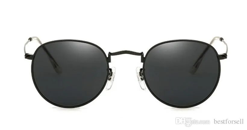 Moda redonda óculos de sol feminino retro designer óculos metal quadro masculino óculos de sol preto prata ouro quadros com cases2120