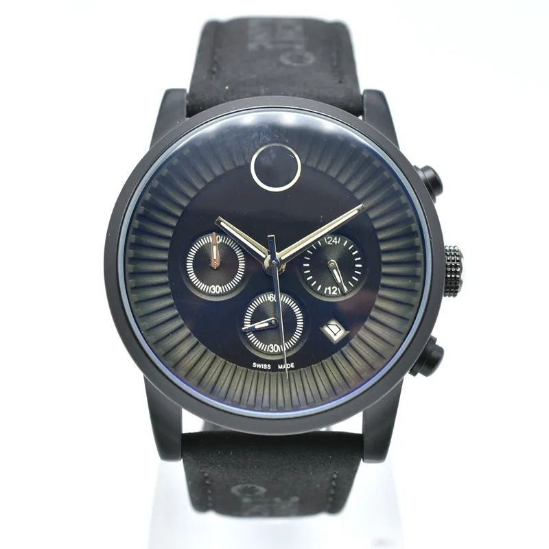 Drop 42 mm chronograph quartz cuir bande de luxe de luxe mec de concepteur de la journée