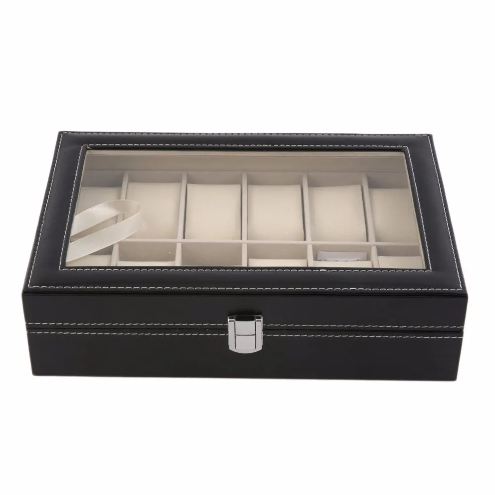 Grid PU Leather Watch Box Display Box Jewelry Storage Organizer Case Locked Boxes Retro Saat Kutusu Caixa Para Relogio1259O