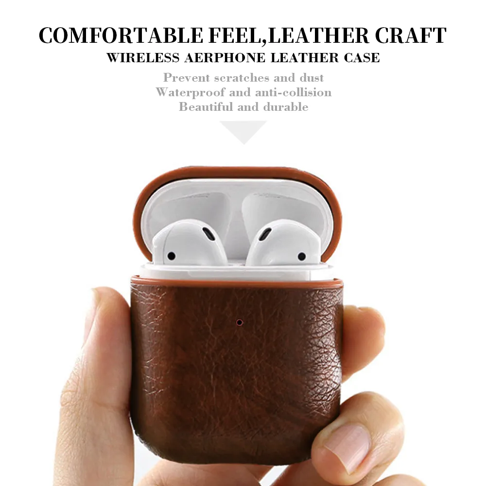 Sac de protection Housse en cuir Étui de rangement pour écouteurs Portable pour Apple AirPods Boîte de chargement antichoc Étuis anti-perte avec crochet