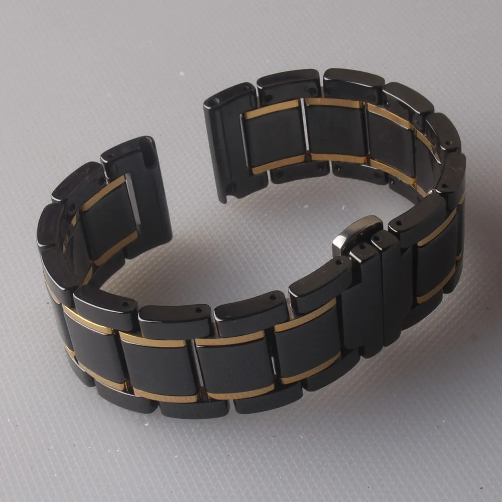 20mm 21mm 22mm 23mm 24mm Keramik-Uhrenarmbänder Armband Hochwertiges Uhrenzubehör Schwarz mit Gold für Smartwatch Herren Damen releas294U