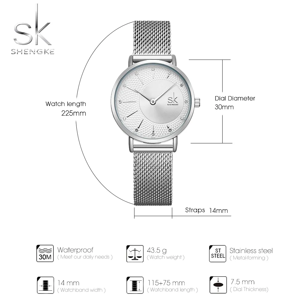 Shengke montre femmes décontracté mode Quartz montres cristal Design dames cadeau Relogio Feminino maille bande Zegarek Damski283t