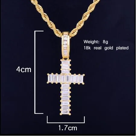 Ice Out – collier carré en Zircon pour hommes, pendentif croix, Rock Street, Hip Hop, bijoux trois couleurs, cadeau 208A