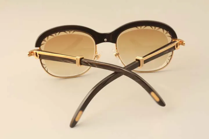 2019 nova alta qualidade padrão preto natural chifre escultura lente moda padrão preto chifres espelho pernas óculos de sol 1116728 tamanho 60-202A