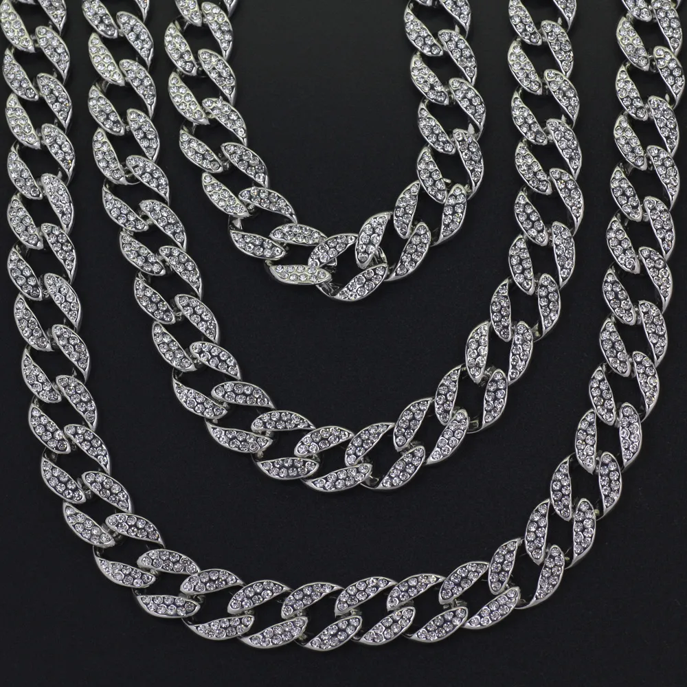 Хип-хоп Iced Out Майами кубинские звенья цепи ожерелье для мужчин длинные толстые тяжелые большие блестящие хип-хоп женские золотые серебряные украшения Gift271A