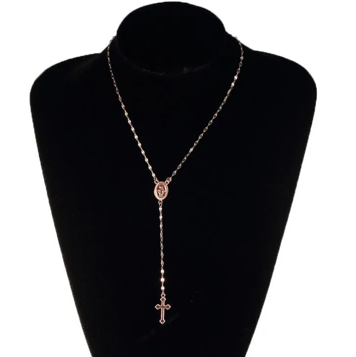 Vintage oro/plata/oro rosa collar con colgante cruz cristiana Bohemia religiosa Rosario mujeres encanto joyería regalos