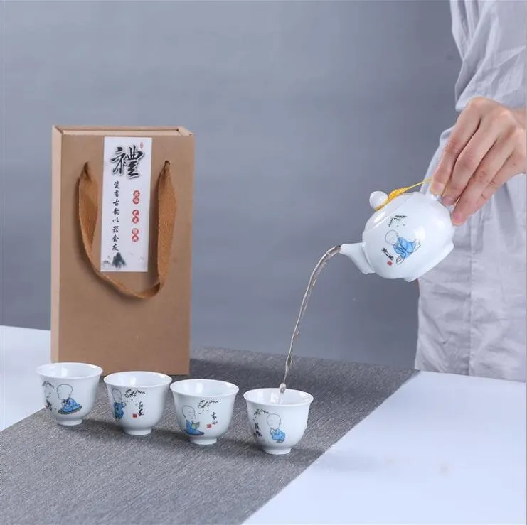 de 6 pièces de composition en céramique de thé Kung Fu, paquet entier en émail motif violet, petite tasse de thé de style japonais 219n