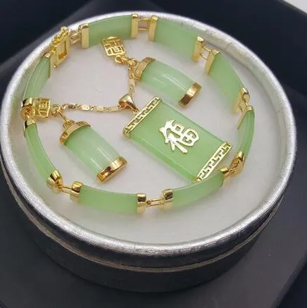 Jade vert collier colgante naturel pendiente pulsera conjunto247S