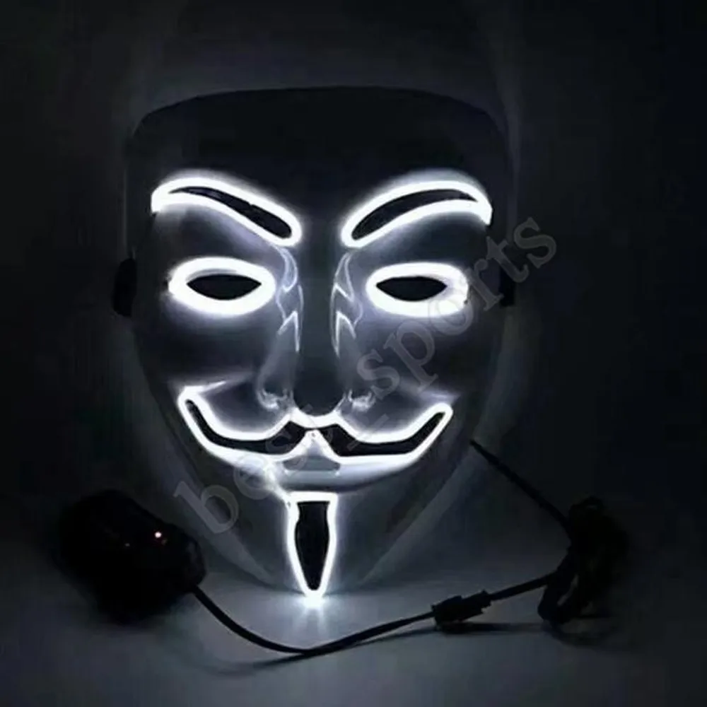 e V Maschere Vendetta Led Glow Mask Mask Mascara Luminosa Maschera di Halloween Party Masquerade Dance Decorated Glow Mask