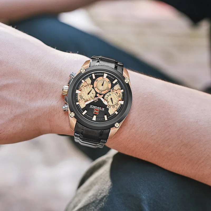 Naviforce relógios masculinos marca superior de luxo casual esporte quartzo 24 horas data relógio aço completo militar relógio pulso masculino clo2211