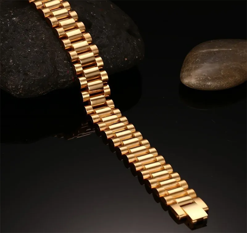 Modyle Men Bransoletka złota kolor 22 cm masywna łańcuch bransoletki Banles Banles ze stali nierdzewnej męskiej biżuterii C19041703270L