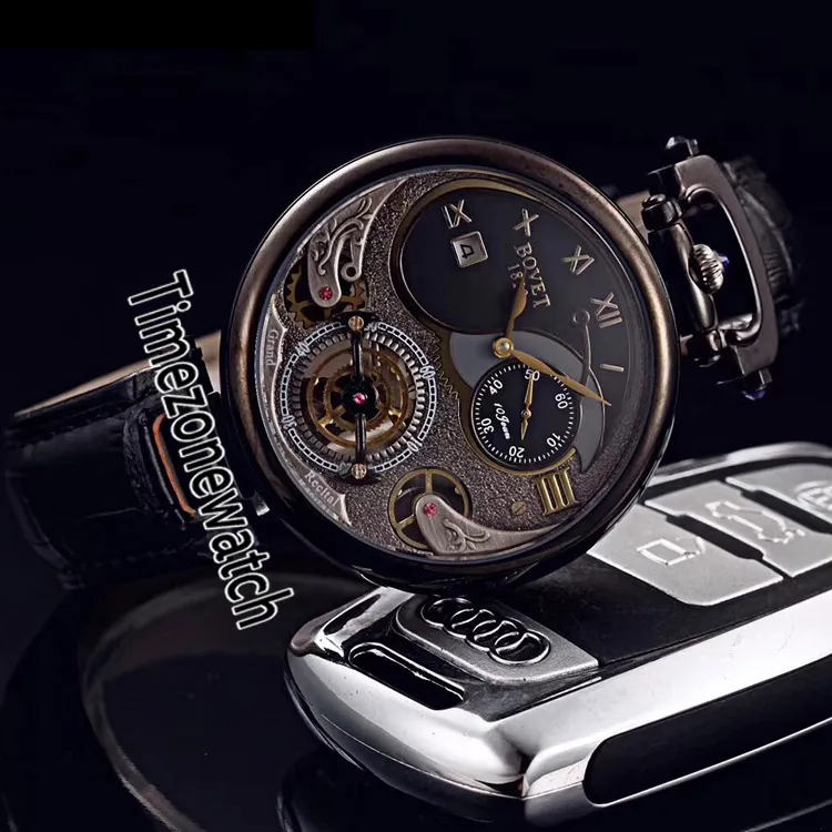 Мужские часы Bovet 1822 Tourbillon Amadeo Fleurie с автоматическим скелетоном, стальной корпус, белый циферблат, римские маркеры, черная кожа, Timezonewatch310J