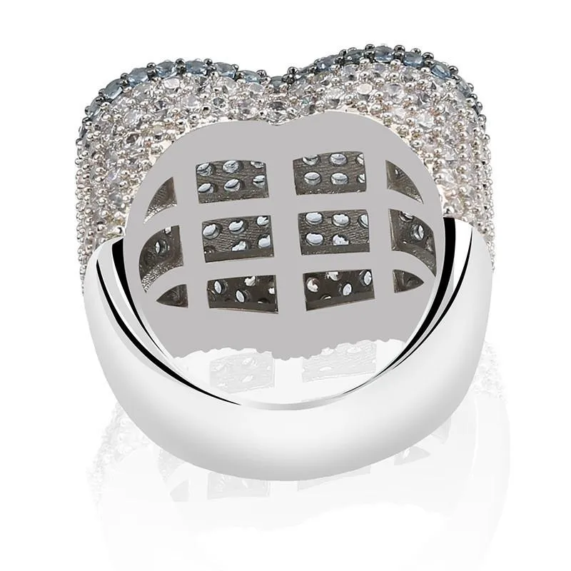 Ice Out Heart Shape Rings For Men Fashion Hip Hop Jewelry Silver Plated Pave Micro Hiphop Rings159H