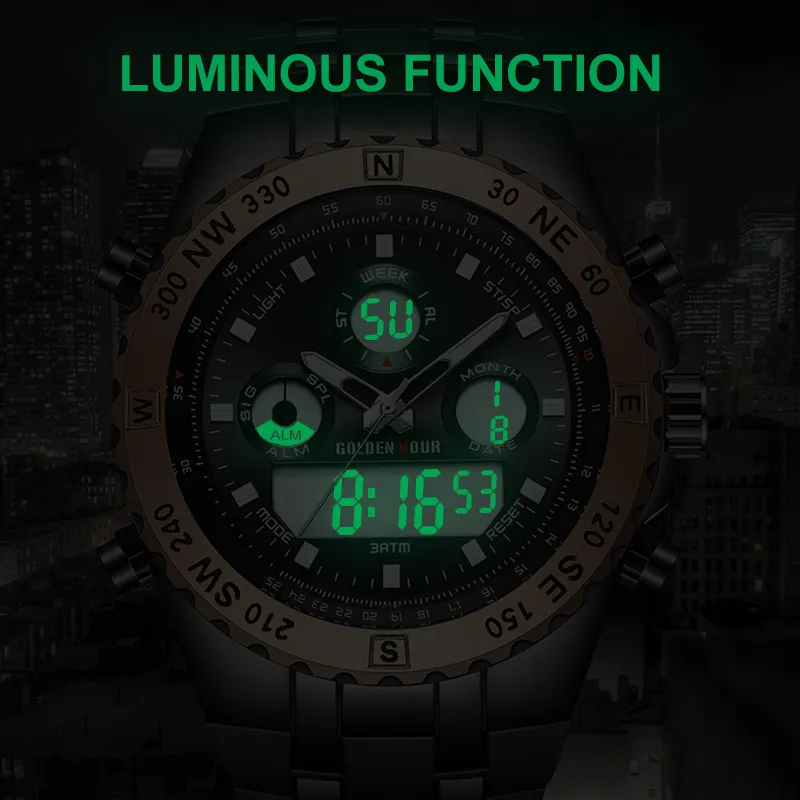 Reloj Hombre GOLDENHOUR hommes montre quartz numérique Sport montre hommes erkek kol saati mode extérieure montre-bracelet lumineux mâle Clock205p