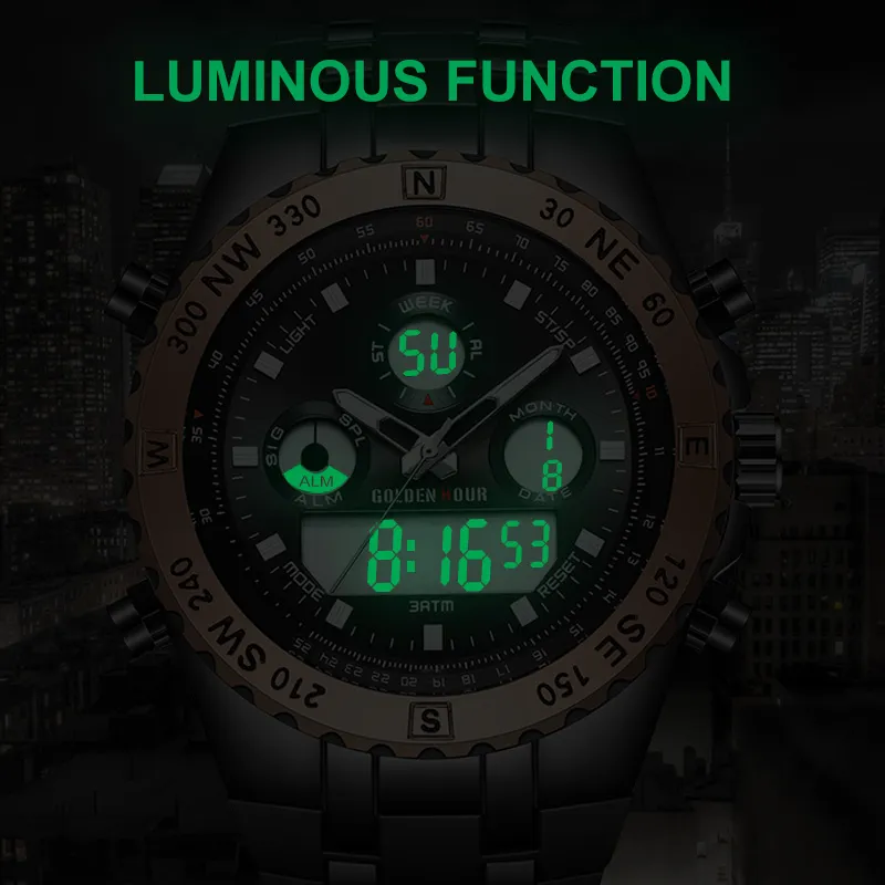 Reloj Hombre GoldenHour Men Watch Quarzt Digital Sport Watch Men Erkek Kol Saati Fashion Outdoor Wrist Watch Luminous Male Clock304x