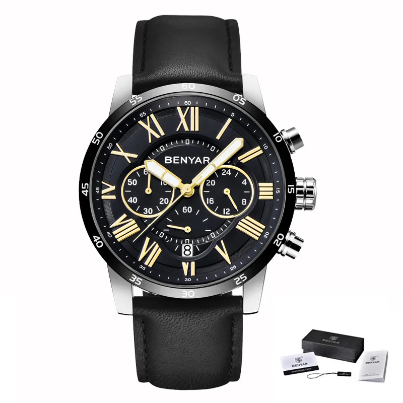 Benyar Fashion Chronograph Sport Mens Watches Top Brand Luxury Waterproof Military Quartz Watch Clock LeLogio Masculino222y