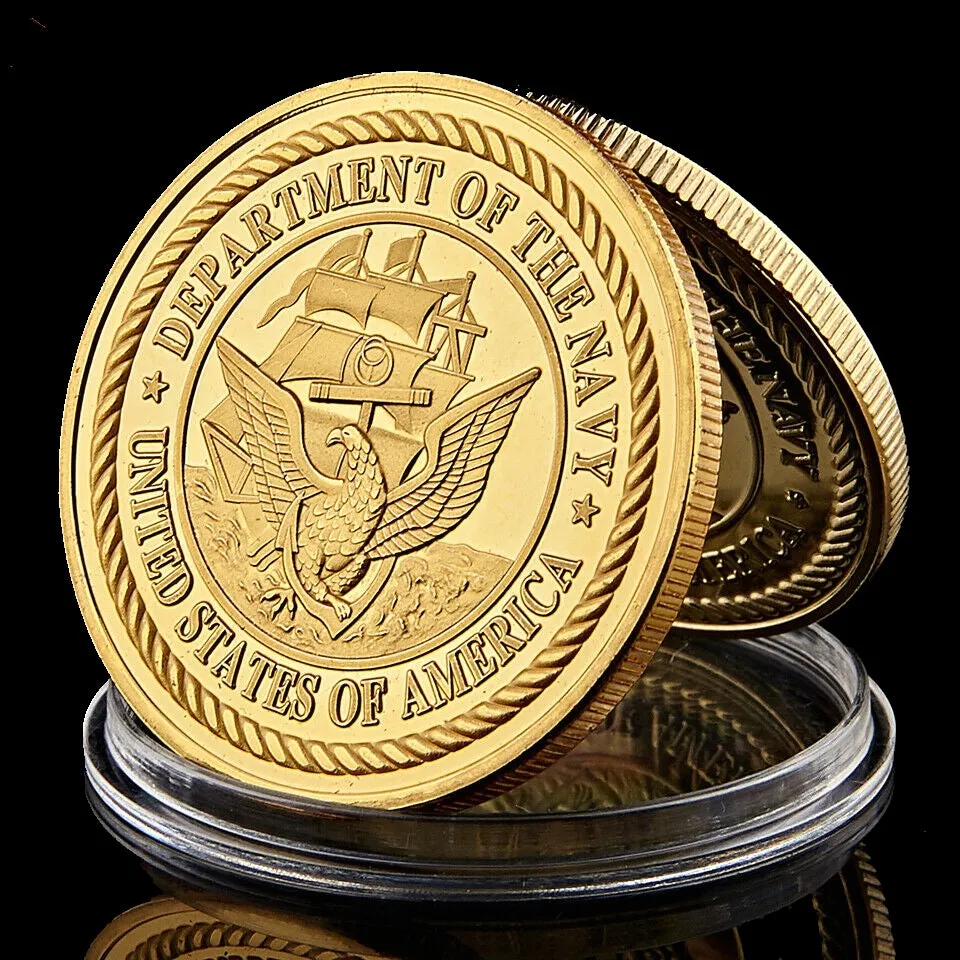 5 шт., позолоченные монеты Военно-морского флота армии США, 1 унция, коллекционные монеты с основными ценностями, 9613212