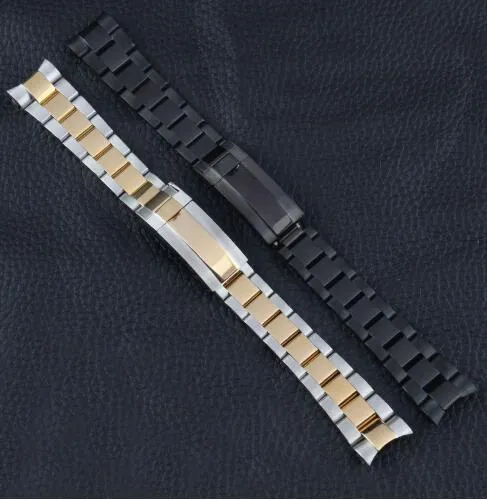 20 21mm noir argent brossé 316L solide en acier inoxydable bracelet de montre bracelet de ceinture Bracelets pour rôle Submariner hommes Logo mental On265f