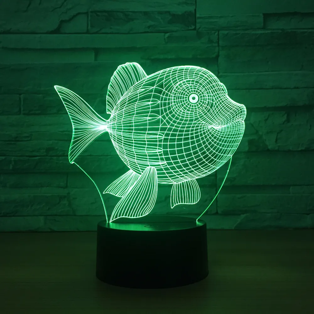 アートデコ魚3D LEDナイトライト7カラータッチスイッチLEDライトプラスチックランプシャイプ3D USBパワーナイトライト雰囲気斬新なL245V