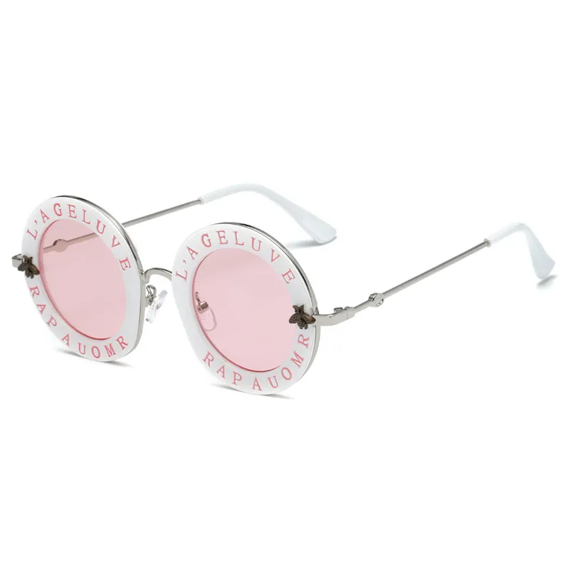 Modna moda retro okrągłe okrągłe okulary przeciwsłoneczne angielskie litery Little Bee Sunglasses Męskie i damskie okulary DesignE269c