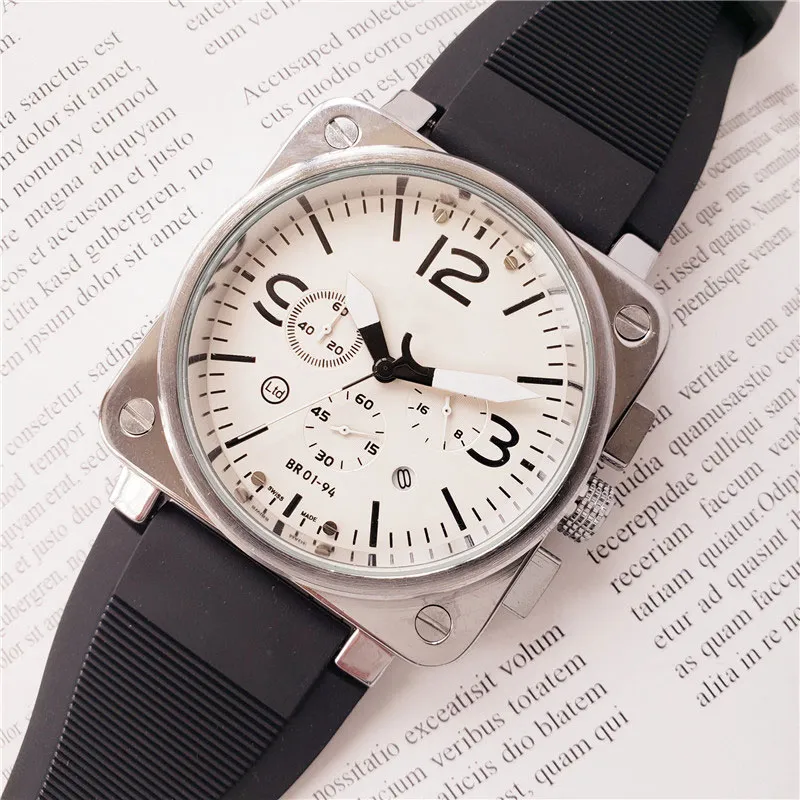 Homens do exército suíço relógios de aço inoxidável grande caixa quadrada pulseira de borracha br relógio de quartzo movimento cronógrafo relógio de pulso todo dial trabalho 237z