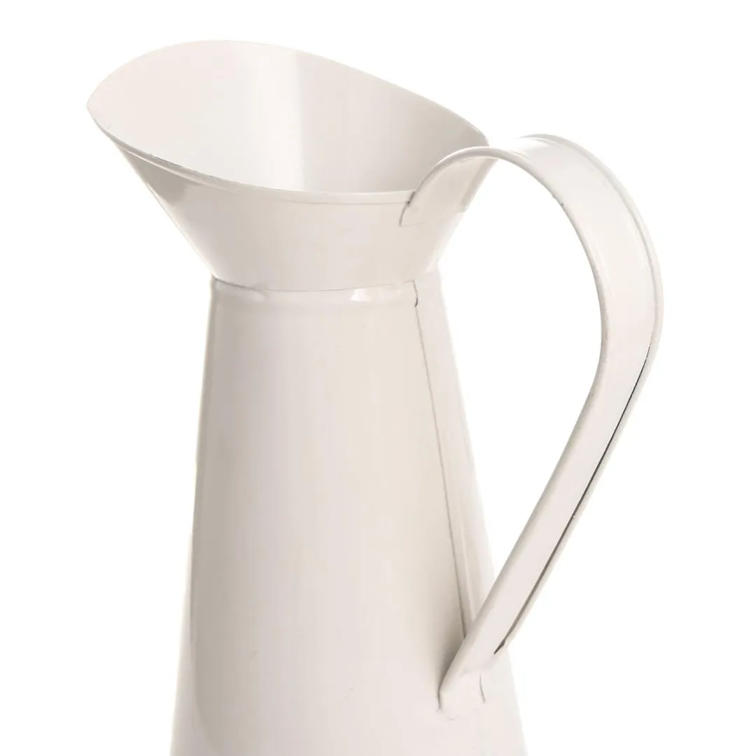 Vintage Tall Metal Shabby Chic Cream Vase Emamel Pitcher kanna Blomma behållare för bröllopshemdekor311g