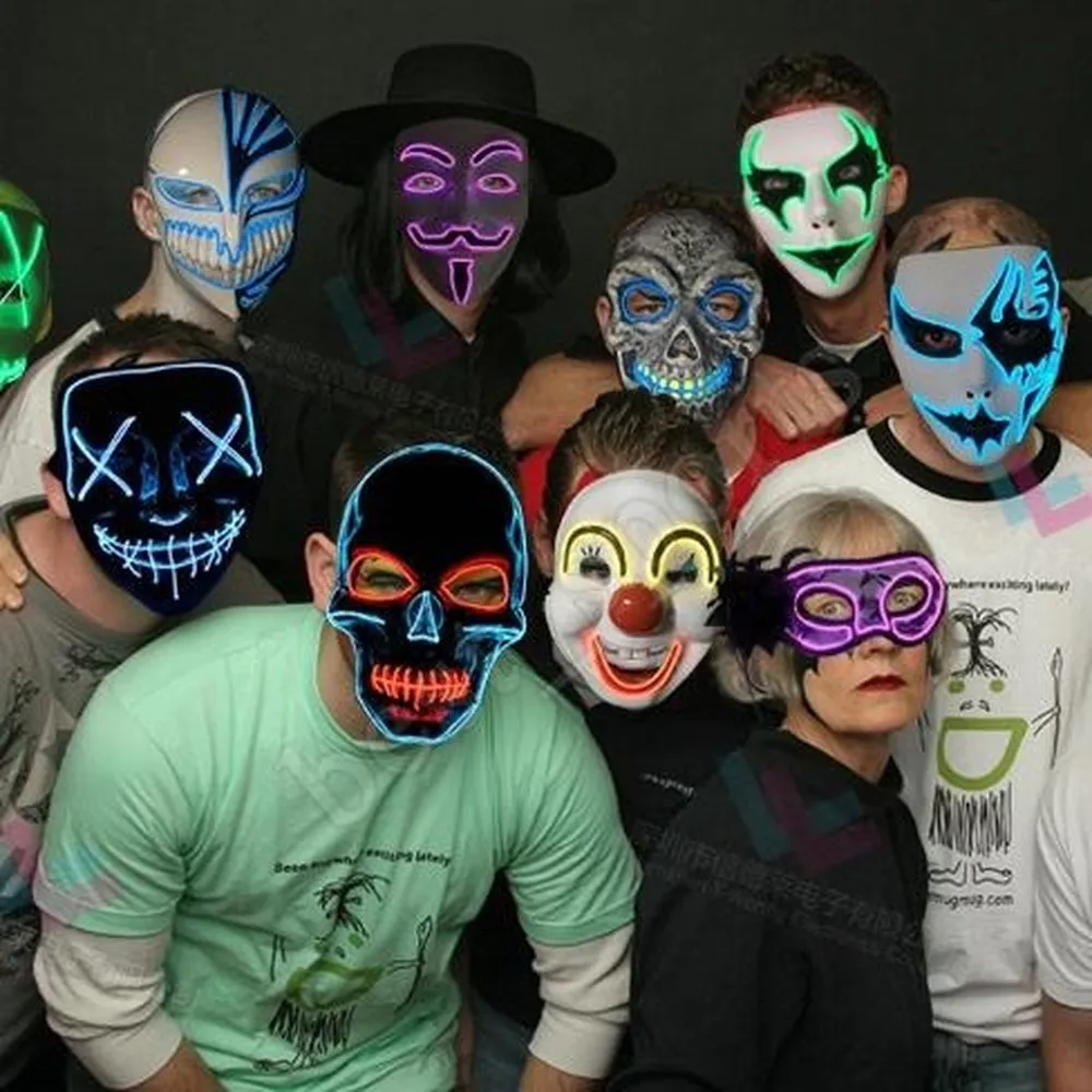 Atacado 10 cor v para máscaras de vendeça LED máscara de fulgor mascara luminosa máscara de halloween festa de máscara dança decorada fulgor máscara