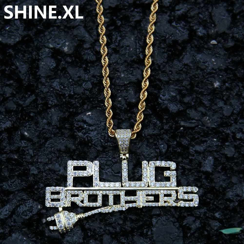 Hip Hop Plug avec pendentif lettre glacé plein Zircon 14K plaqué or pendentif collier hommes Bling Street Jewelry303I