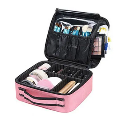 Estojo de maquiagem profissional com flor de rosa, mala de viagem completa para manicure, bolsa de cosméticos feminina organizadora para mulheres 2435