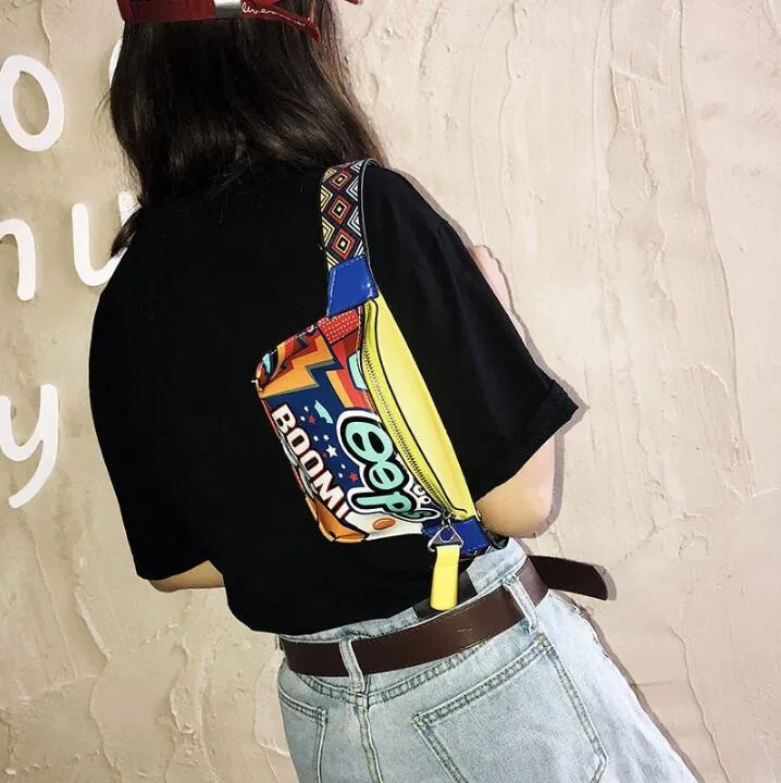 Designer mode taille tas borst pakket fanny pack dames riemzakken pu lederen graffiti handtas met kleurrijke schoudergordel bum237i