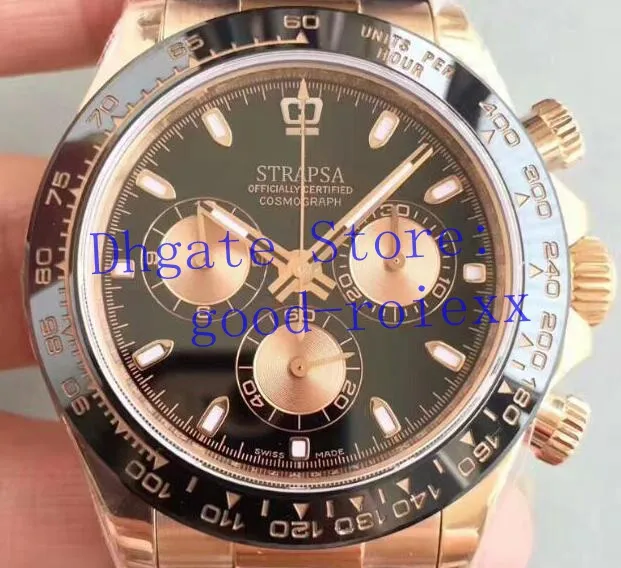 Men's Rose gold Watch Chronograph Automatic Cal 4130 Cosmograph Men Ceramic Bezel Leather 904L Steel Eta KIF Shock Absorber W247r