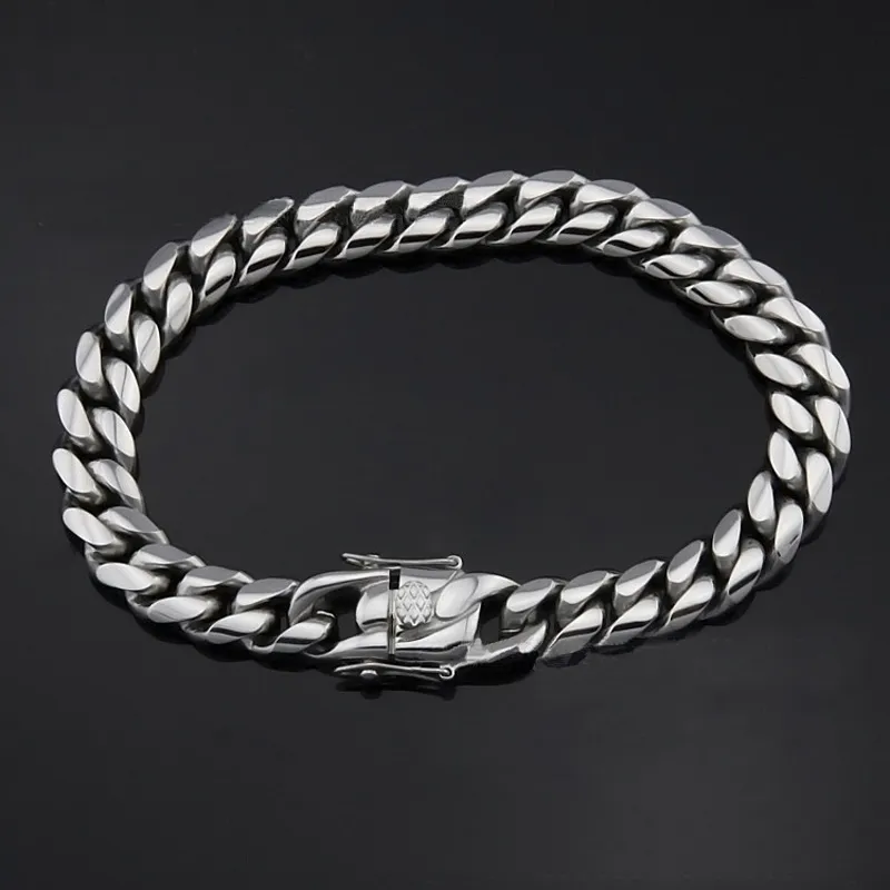 Pulseira masculina miami cubana com fechos de segurança duplos cheios de ouro hip hop aço inoxidável alto polido joias 10 12 14 1248v