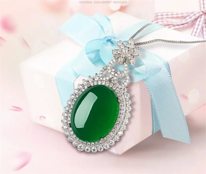 YHAMNI nouvelle mode 925 pendentif en argent Sterling naturel vert luxe collier bijoux marque de fiançailles de mariage pour les femmes ZD3733335