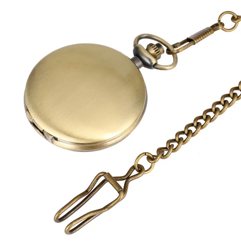Montre de poche à couverture lisse en Bronze Antique, à Quartz, affichage analogique, horloge pour hommes et femmes, pendentif FOB, chaîne reloj de bolsillo320A