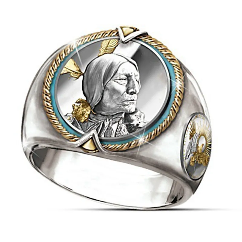 LOTHINSHING HOP MEN TOUT-TONE MEN BANG Rings Buffalo Nickel honorant les bijoux de style ethnique américain