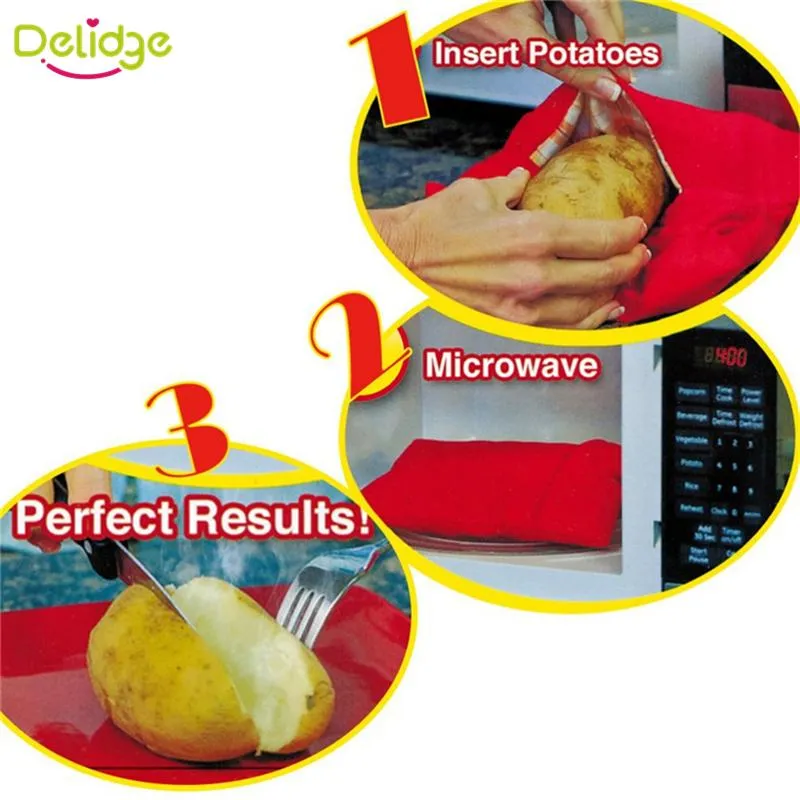 Hela 2 datorer mycket ugn mikrovågsugn bakad röd potatisväska för snabb snabb kock 8 potatis på en gång på bara 4 minuter tvättad potatis297i