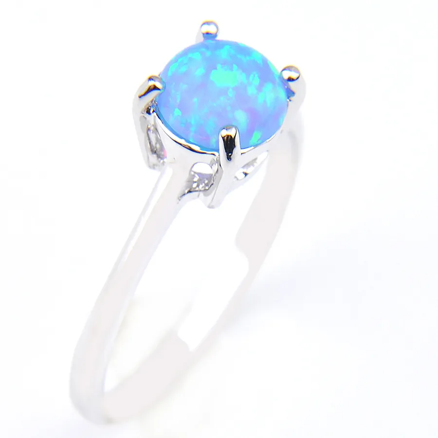 LuckyShine Valentijnsdag Gift Round Blue White Fire Opal Gemstone Ring 925 Sterling Silver Compated Wedding Ring J256C