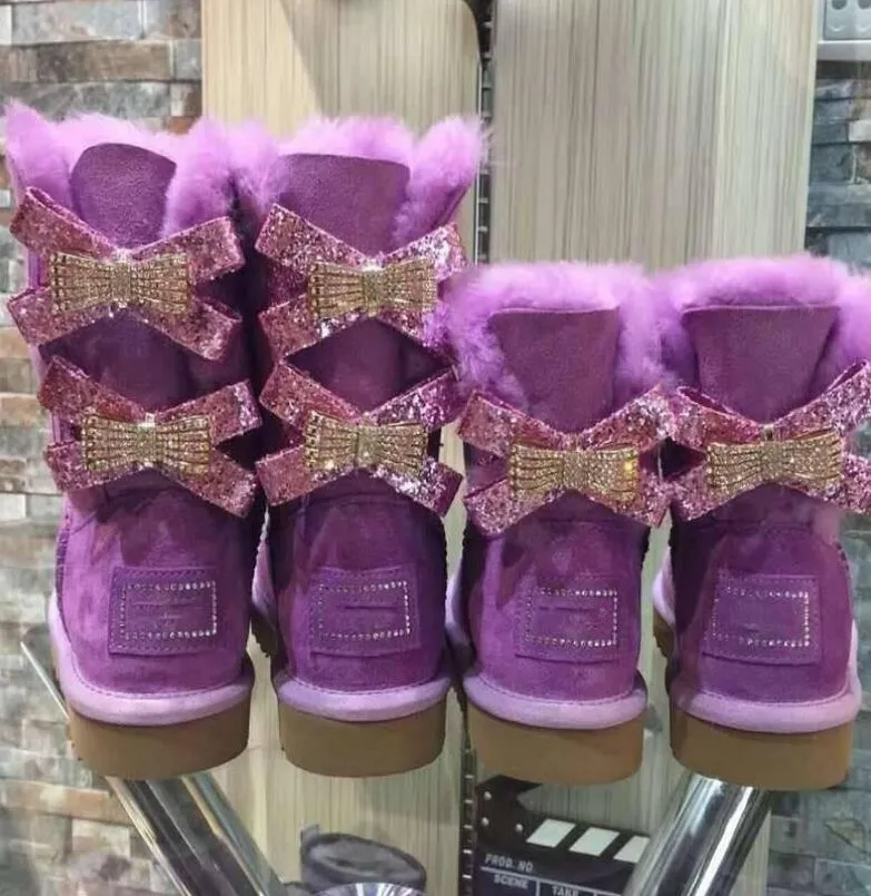 Nouvelles bottes de neige australiennes mode tube moyen chaussures en coton pour femmes chaudes Bowknot forage taille de raquette