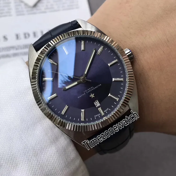 Nowy Globemaster Blue Dial Automatyczne męskie zegarek stalowa obudowa Fled Blue Blue Dial Blue Letather Pasek 130 33 39 21 03 001 zegarki E203M